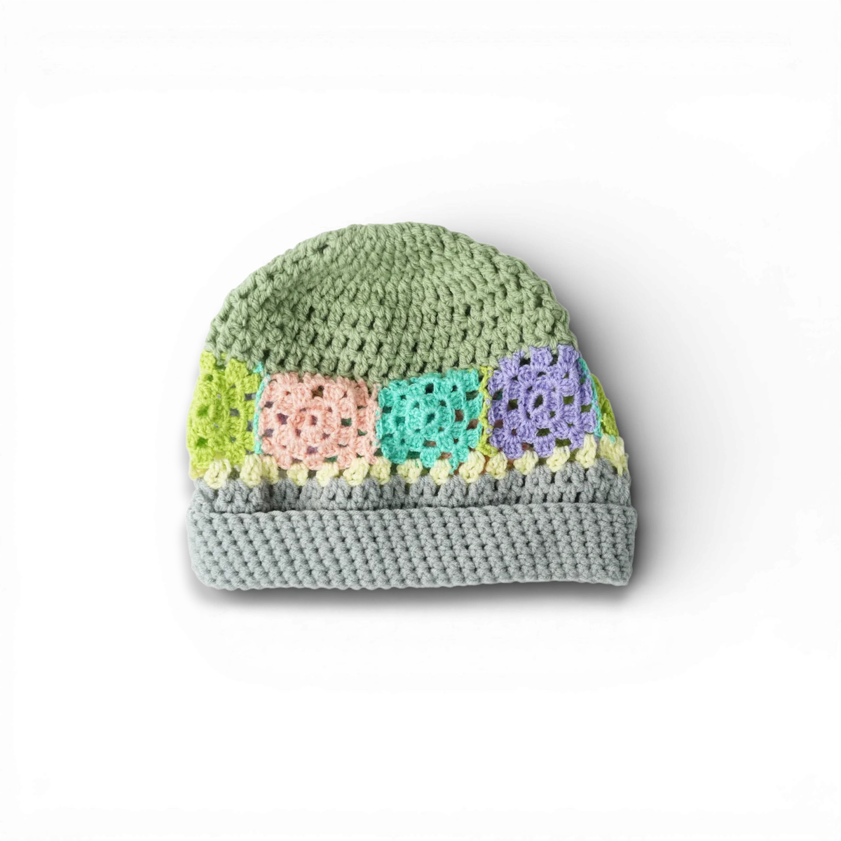 My Mom's Hand-Crocheted Beanie | Sage Multi-Color Patchwork photo 1