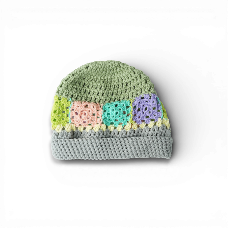 My Mom's Hand-Crocheted Beanie | Sage Multi-Color Patchwork