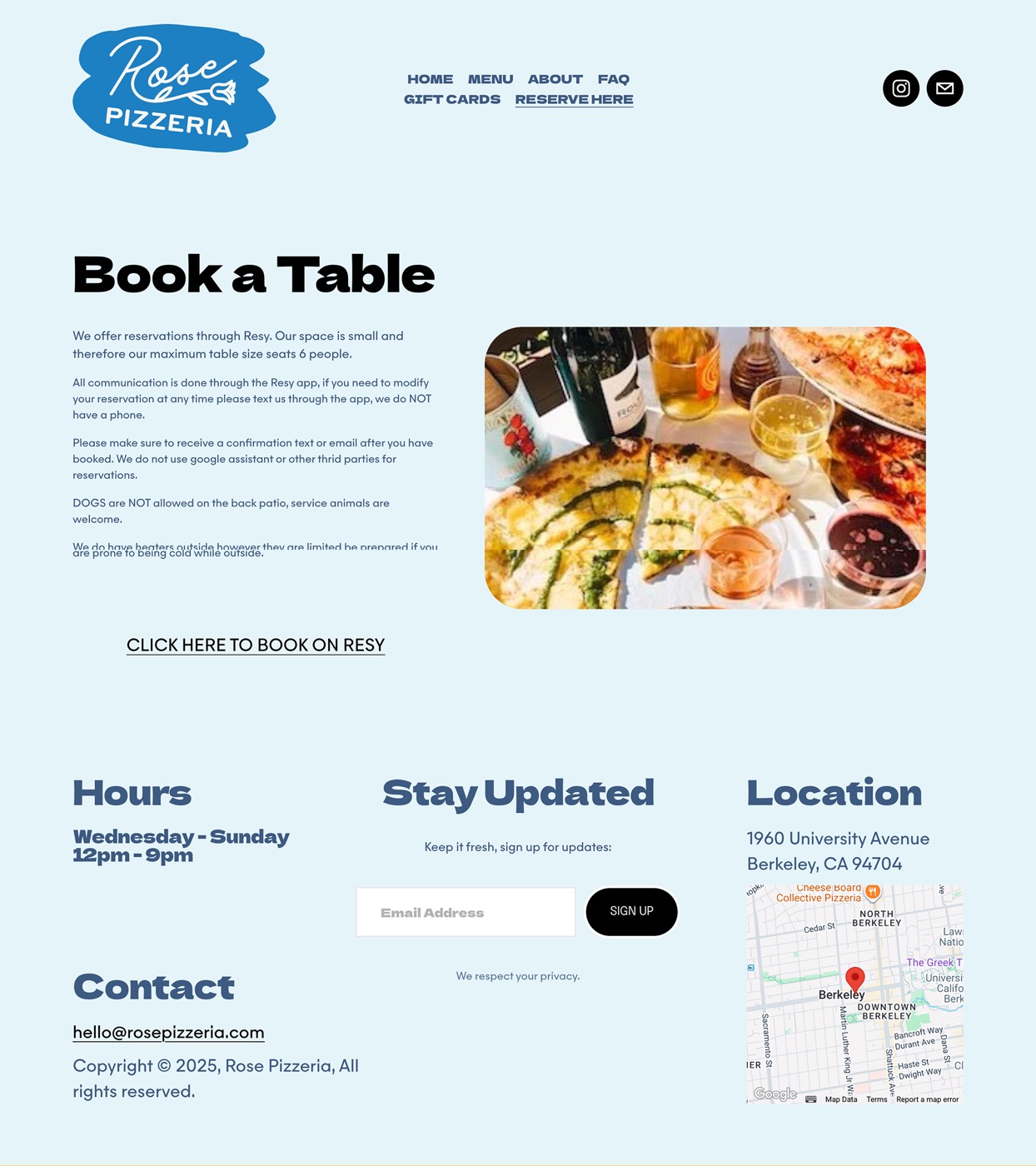 Rose Pizzeria | Website