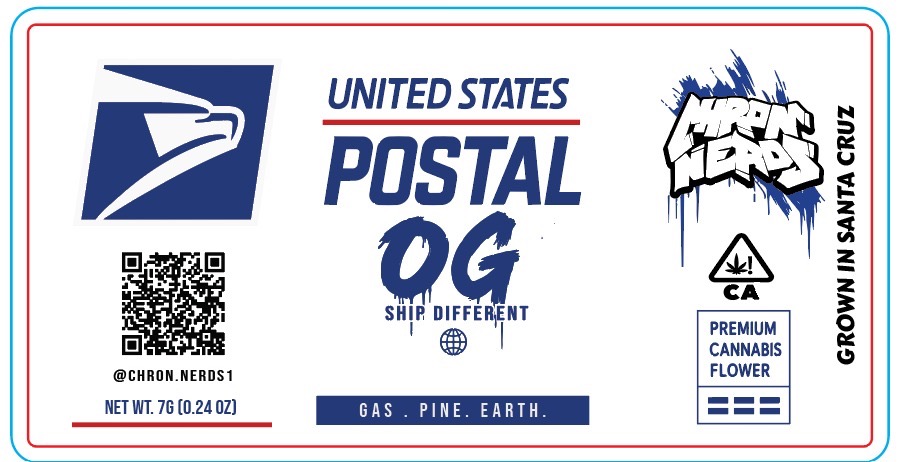 Postal OG 7g strain label, USPS parody