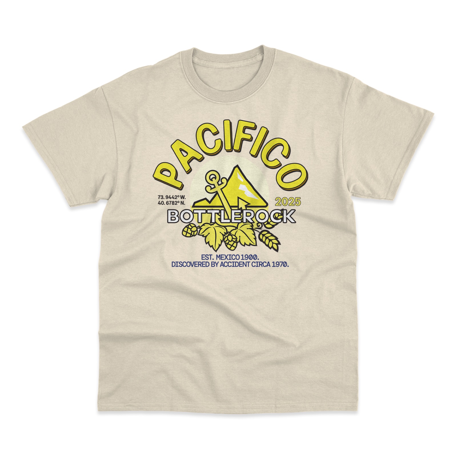 Pacifico x BottleRock tee mockup, front