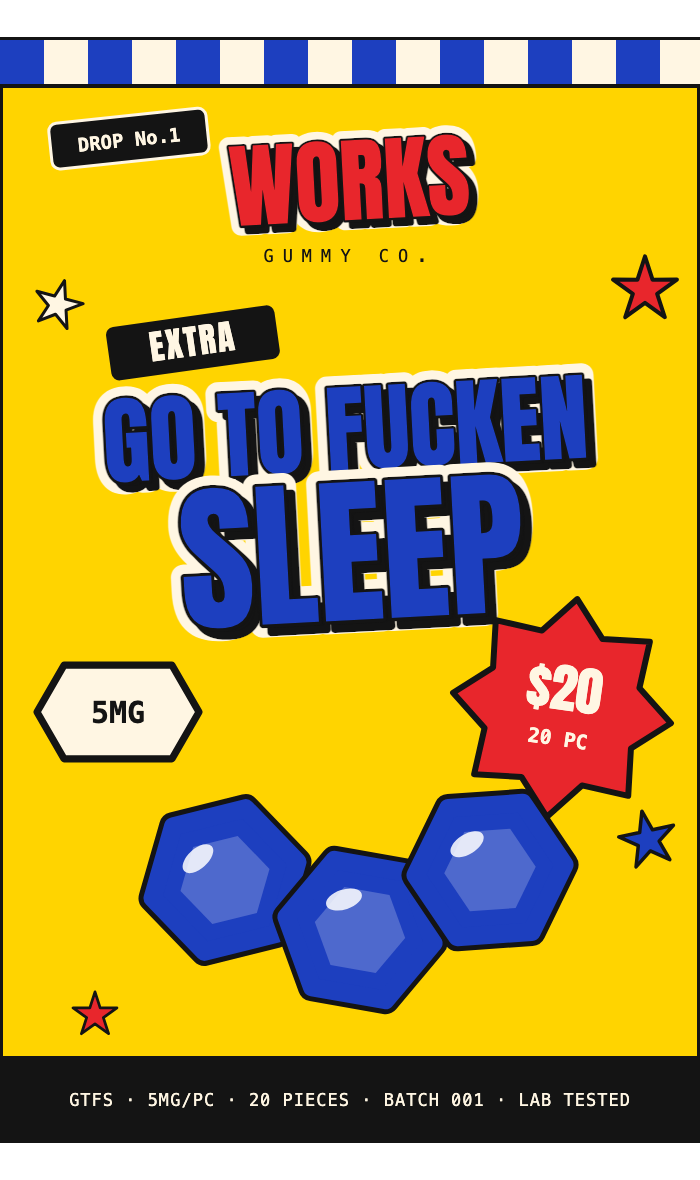 WORKS GTFS EXTRA 5mg bag, royal blue on gum yellow